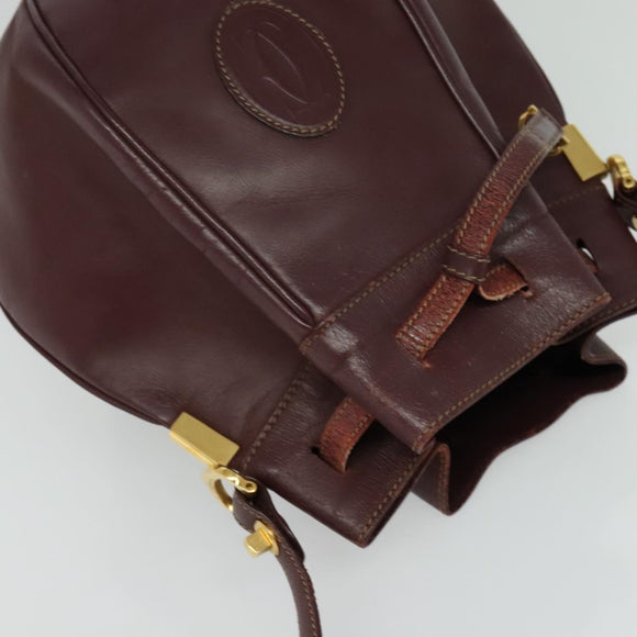 CARTIER Shoulder Bag Leather Bordeaux Gold Auth 139752