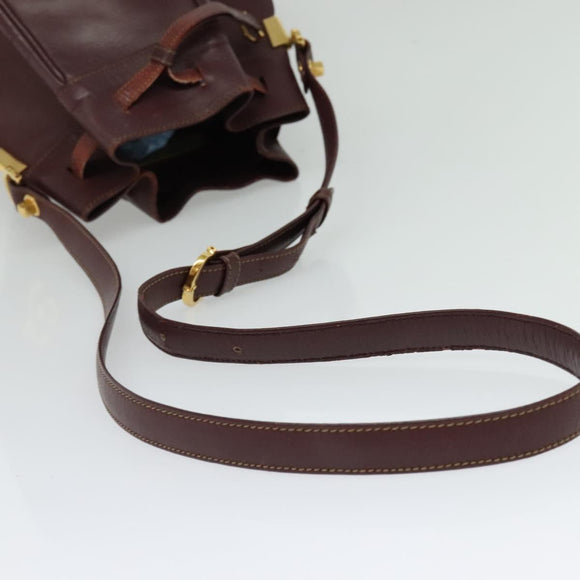 CARTIER Shoulder Bag Leather Bordeaux Gold Auth 139752