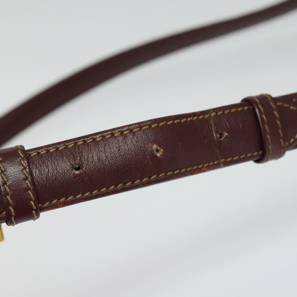 CARTIER Shoulder Bag Leather Bordeaux Gold Auth 139752