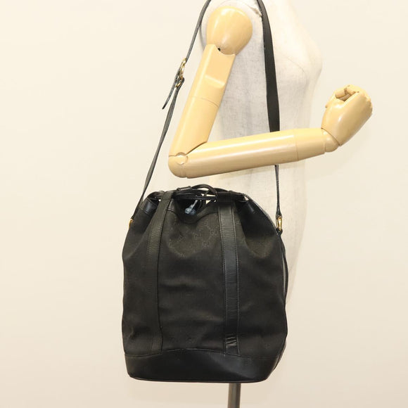 GUCCI GG Canvas Shoulder Bag Black Gold Auth 139771