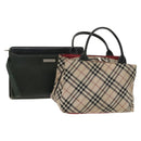 BURBERRY Nova Check Bag Nylon Leather 2Set Beige Green Auth 139805-1