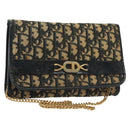 Christian Dior Trotter Canvas Chain Shoulder Bag Navy Gold Auth 139814-1