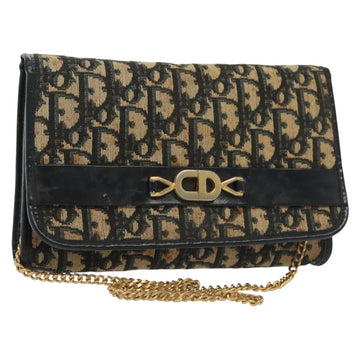 Christian Dior Trotter Canvas Chain Shoulder Bag Navy Gold Auth 139814