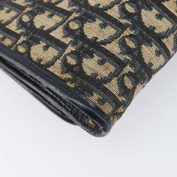 Christian Dior Trotter Canvas Chain Shoulder Bag Navy Gold Auth 139814