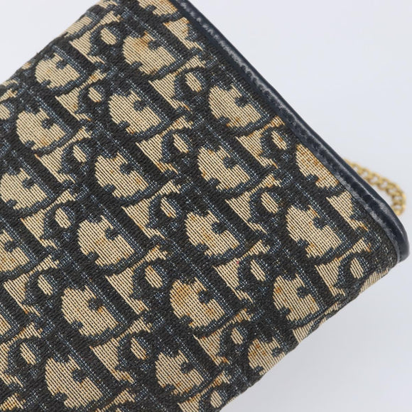 Christian Dior Trotter Canvas Chain Shoulder Bag Navy Gold Auth 139814