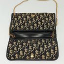 Christian Dior Trotter Canvas Chain Shoulder Bag Navy Gold Auth 139814-15