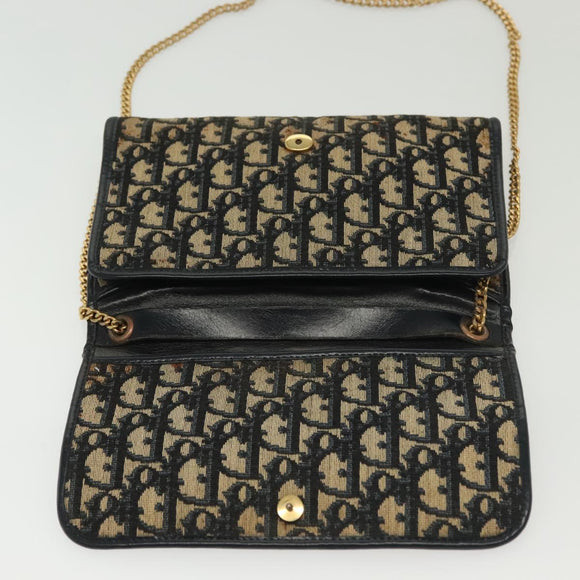 Christian Dior Trotter Canvas Chain Shoulder Bag Navy Gold Auth 139814