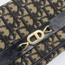 Christian Dior Trotter Canvas Chain Shoulder Bag Navy Gold Auth 139814-9