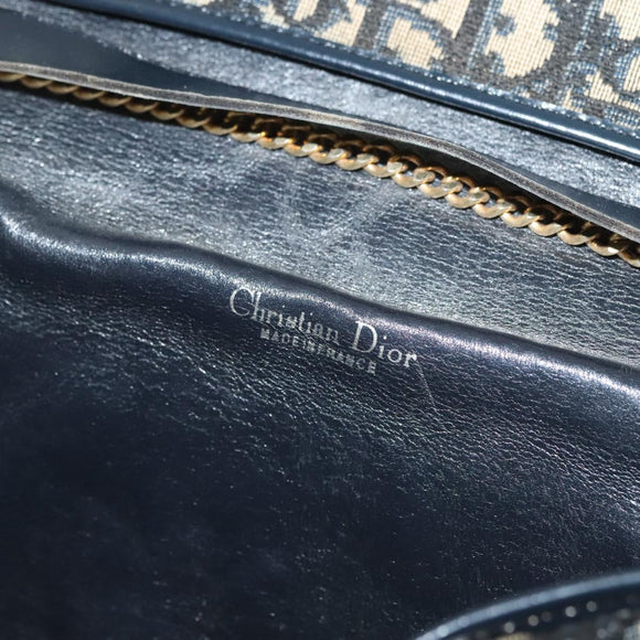 Christian Dior Trotter Canvas Chain Shoulder Bag Navy Gold Auth 139814