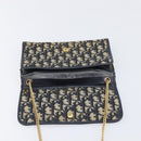 Christian Dior Trotter Canvas Chain Shoulder Bag Navy Gold Auth 139814-12
