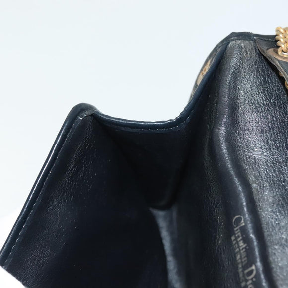 Christian Dior Trotter Canvas Chain Shoulder Bag Navy Gold Auth 139814
