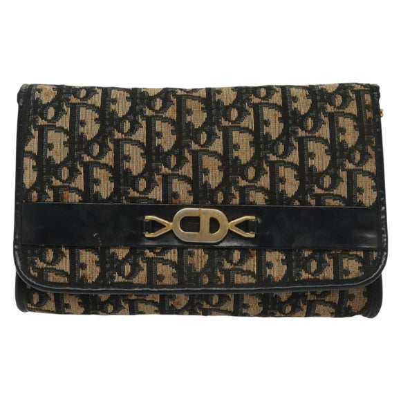 Christian Dior Trotter Canvas Chain Shoulder Bag Navy Gold Auth 139814