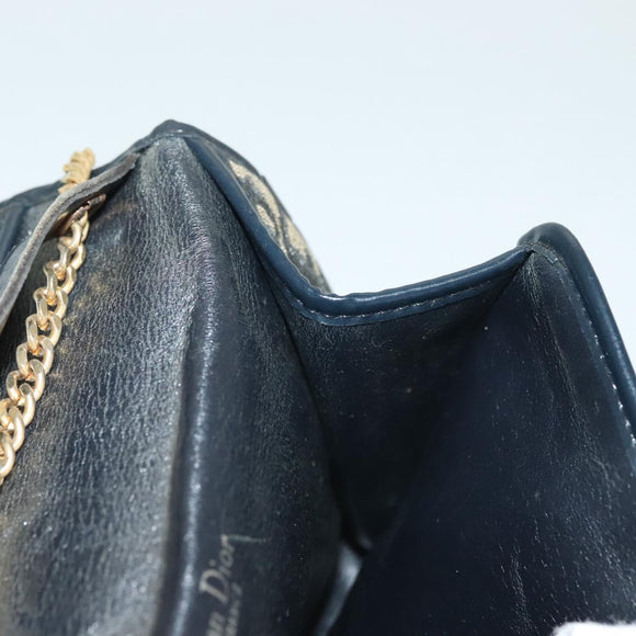 Christian Dior Trotter Canvas Chain Shoulder Bag Navy Gold Auth 139814