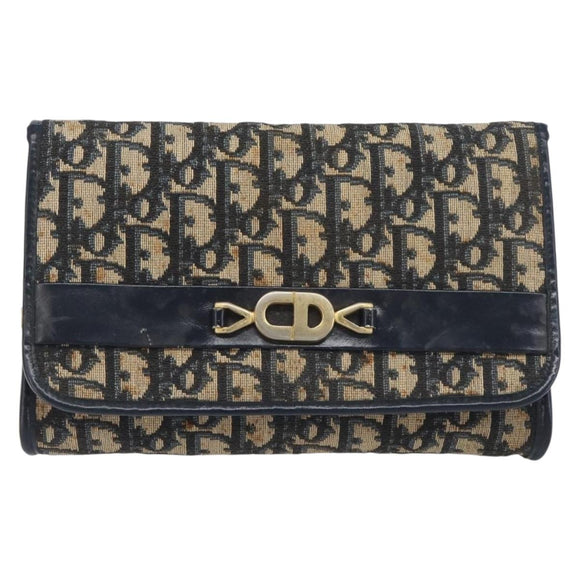 Christian Dior Trotter Canvas Chain Shoulder Bag Navy Gold Auth 139814