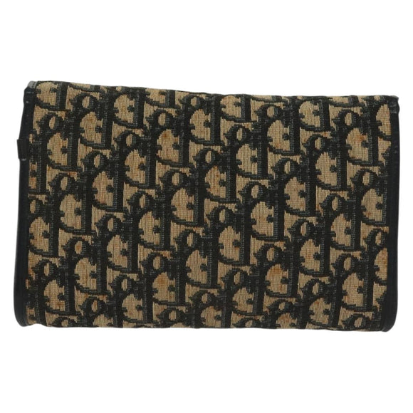 Christian Dior Trotter Canvas Chain Shoulder Bag Navy Gold Auth 139814