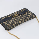 Christian Dior Trotter Canvas Chain Shoulder Bag Navy Gold Auth 139814-6