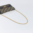 Christian Dior Trotter Canvas Chain Shoulder Bag Navy Gold Auth 139814-7