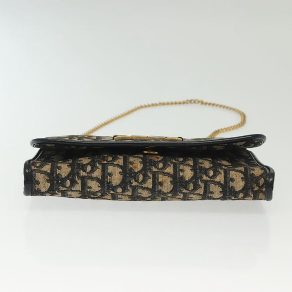Christian Dior Trotter Canvas Chain Shoulder Bag Navy Gold Auth 139814