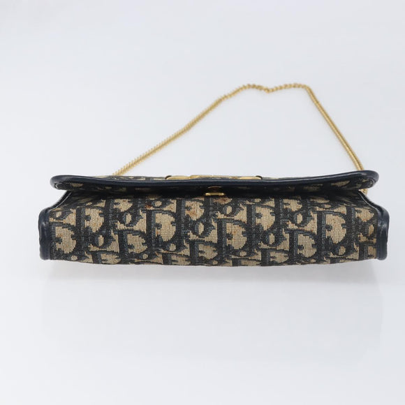 Christian Dior Trotter Canvas Chain Shoulder Bag Navy Gold Auth 139814
