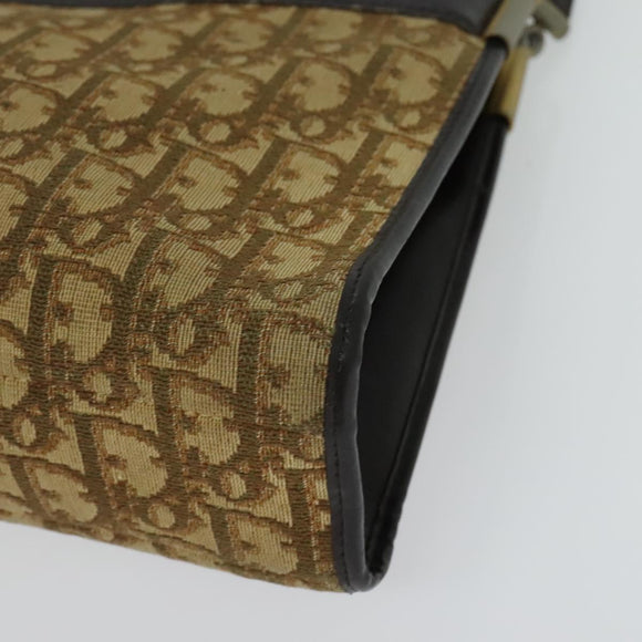 Christian Dior Trotter Canvas Shoulder Bag Beige Gold Auth 139815