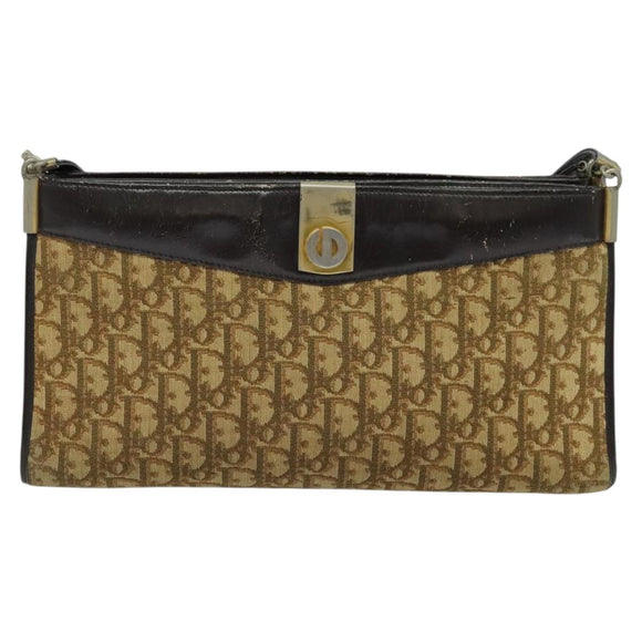 Christian Dior Trotter Canvas Shoulder Bag Beige Gold Auth 139815