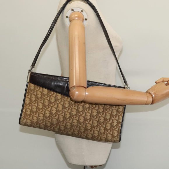 Christian Dior Trotter Canvas Shoulder Bag Beige Gold Auth 139815