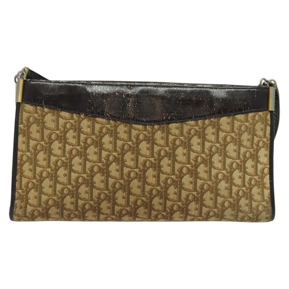 Christian Dior Trotter Canvas Shoulder Bag Beige Gold Auth 139815