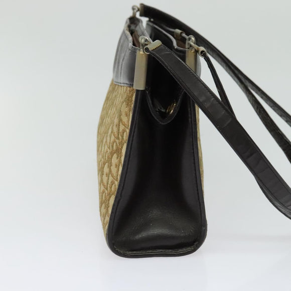 Christian Dior Trotter Canvas Shoulder Bag Beige Gold Auth 139815
