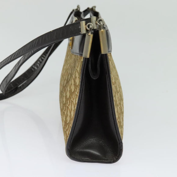 Christian Dior Trotter Canvas Shoulder Bag Beige Gold Auth 139815