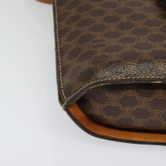 CELINE Macadam Canvas Shoulder Bag PVC Leather Brown Gold Auth 139816