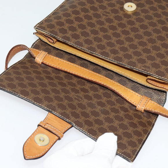 CELINE Macadam Canvas Shoulder Bag PVC Leather Brown Gold Auth 139816