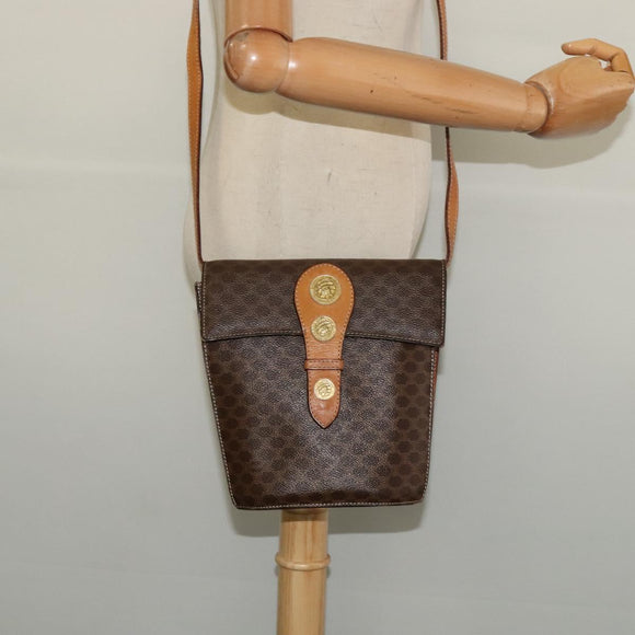 CELINE Macadam Canvas Shoulder Bag PVC Leather Brown Gold Auth 139816