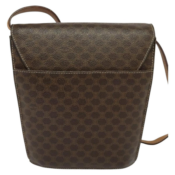 CELINE Macadam Canvas Shoulder Bag PVC Leather Brown Gold Auth 139816