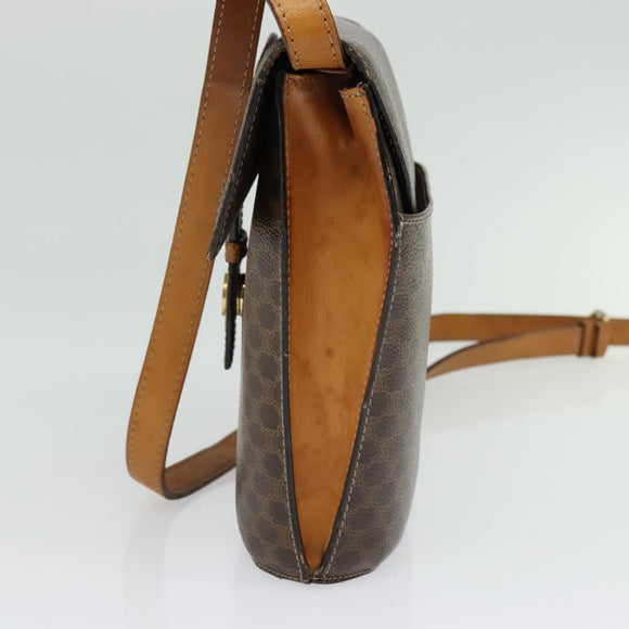 CELINE Macadam Canvas Shoulder Bag PVC Leather Brown Gold Auth 139816