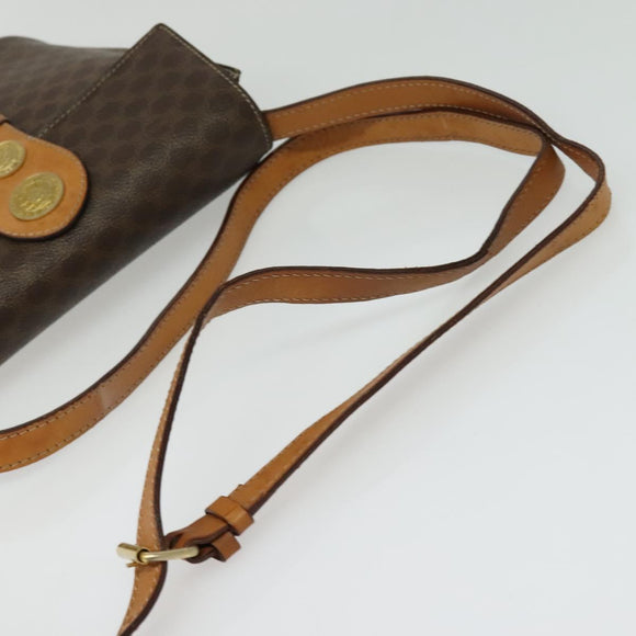 CELINE Macadam Canvas Shoulder Bag PVC Leather Brown Gold Auth 139816