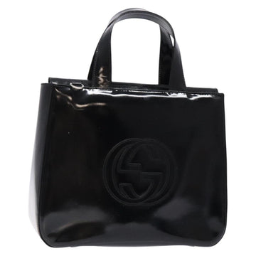 GUCCI Interlocking Hand Bag Patent leather Black 000 1013 0504 Auth 139818