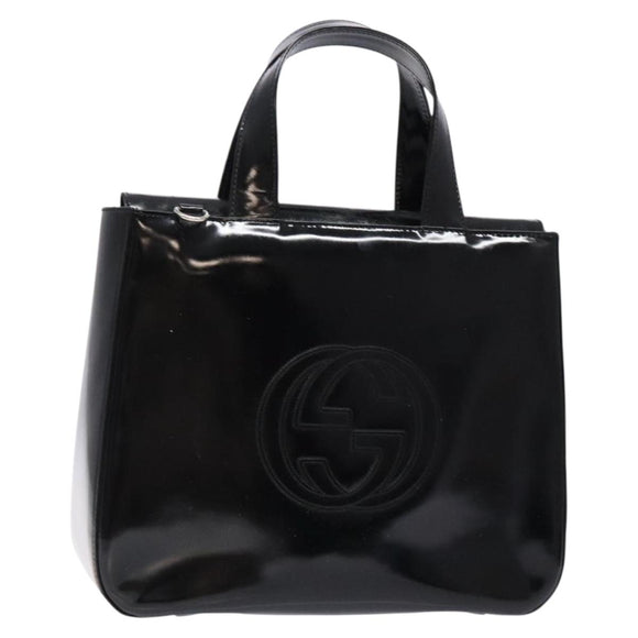 GUCCI Interlocking Hand Bag Patent leather Black 000 1013 0504 Auth 139818