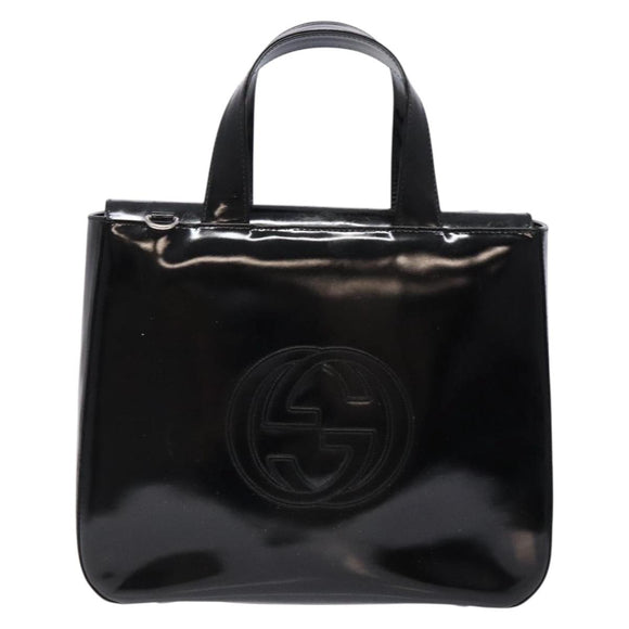 GUCCI Interlocking Hand Bag Patent leather Black 000 1013 0504 Auth 139818
