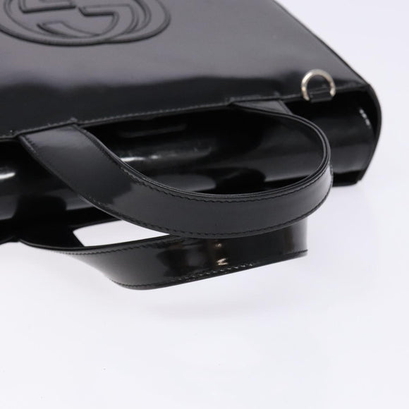 GUCCI Interlocking Hand Bag Patent leather Black 000 1013 0504 Auth 139818