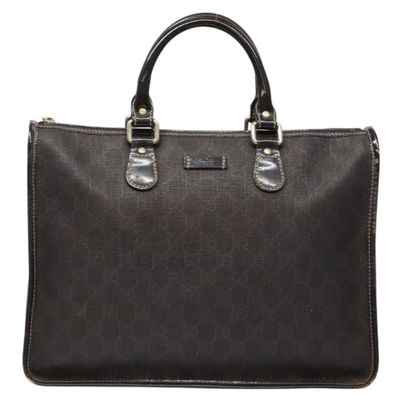 GUCCI GG Supreme Hand Bag PVC Leather Gold Dark Brown 190259 Auth 139819