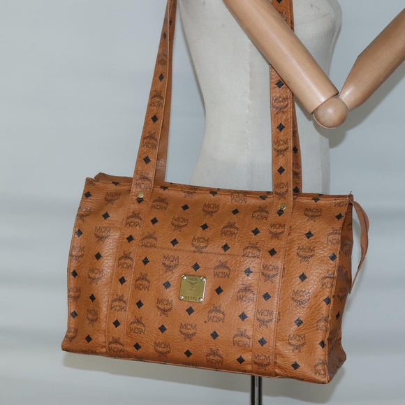 MCM Logogram Vicetos Tote Bag PVC Leather Brown Gold Auth 139837