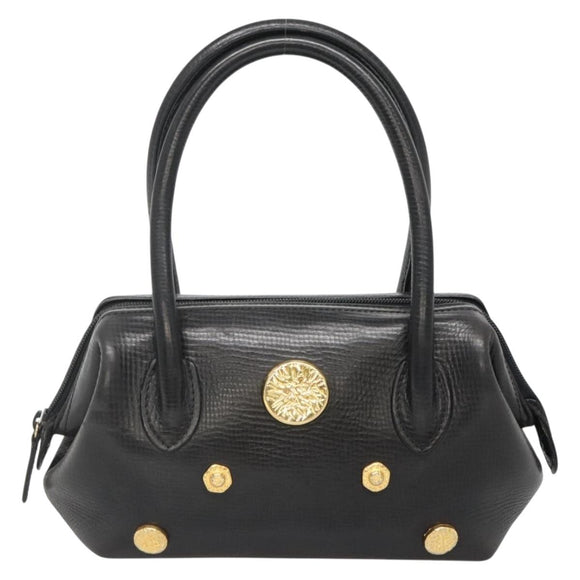 BALLY Hand Bag Leather Black Gold Auth 139839