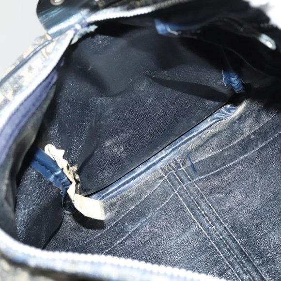 Christian Dior Trotter Canvas Boston Bag Navy Silver Auth 139846