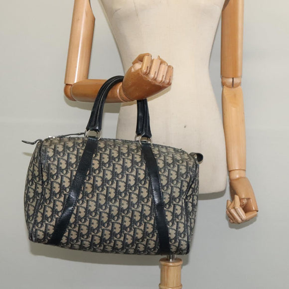 Christian Dior Trotter Canvas Boston Bag Navy Silver Auth 139846