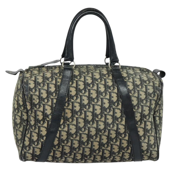 Christian Dior Trotter Canvas Boston Bag Navy Silver Auth 139846