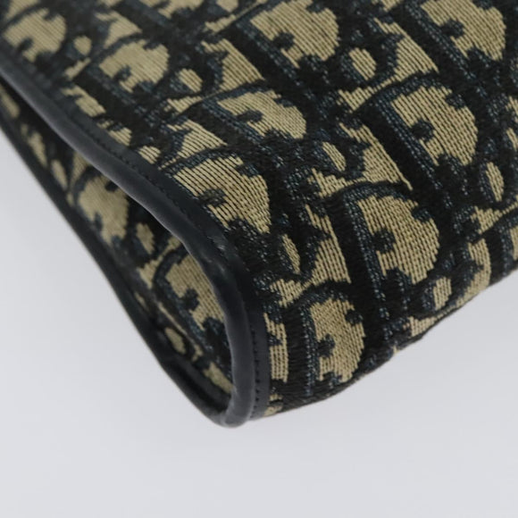 Christian Dior Trotter Canvas Shoulder Bag Navy Gold Auth 139847