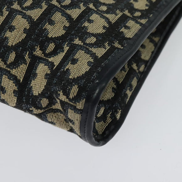 Christian Dior Trotter Canvas Shoulder Bag Navy Gold Auth 139847