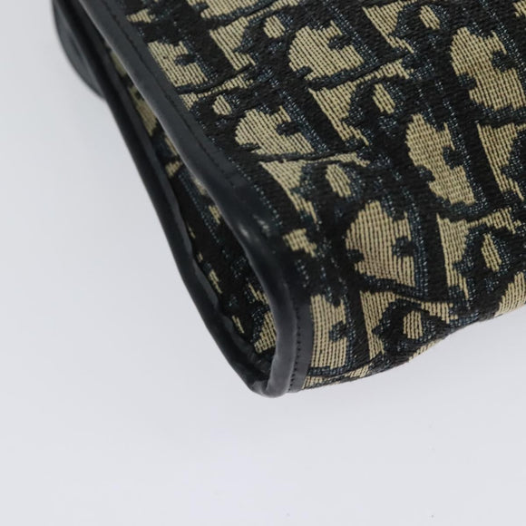 Christian Dior Trotter Canvas Shoulder Bag Navy Gold Auth 139847