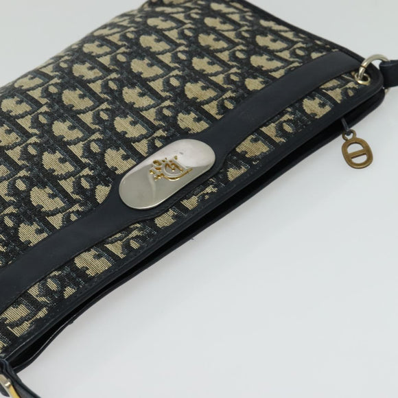 Christian Dior Trotter Canvas Shoulder Bag Navy Gold Auth 139847