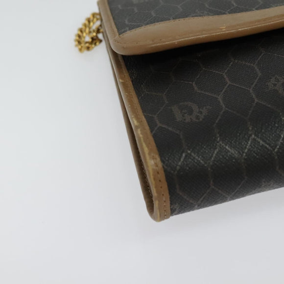 Christian Dior Honeycomb Canvas Chain Shoulder Bag PVC Black Gold Auth 139848